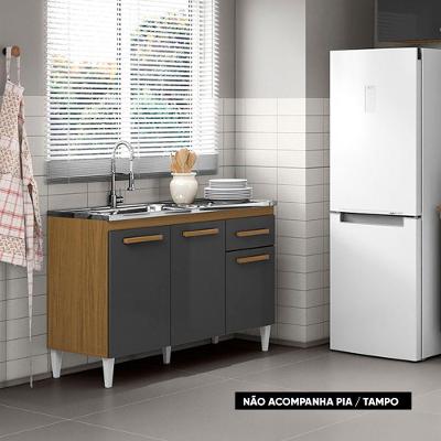 Balcão Cozinha Com Tampo 120cm 1 Gaveta Grazieli A09 - D'rossi Cor Atacama E Grafite