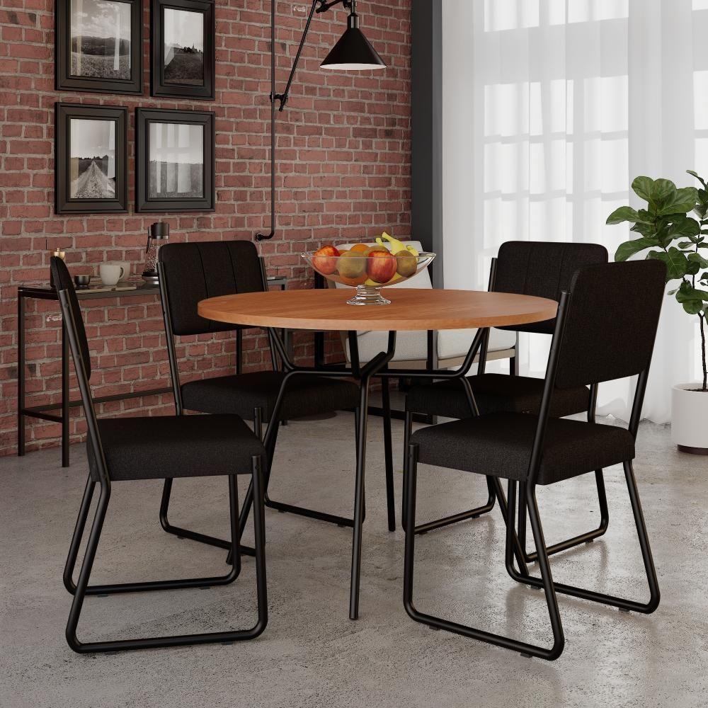 Conjunto Mesa De Jantar Soho Redonda C/ 04 Cadeiras Next Est.preta - Nogueira E Preto Nogueira E Preto - 1
