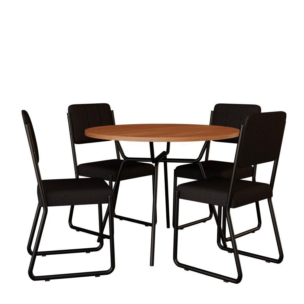 Conjunto Mesa De Jantar Soho Redonda C/ 04 Cadeiras Next Est.preta - Nogueira E Preto Nogueira E Preto - 2