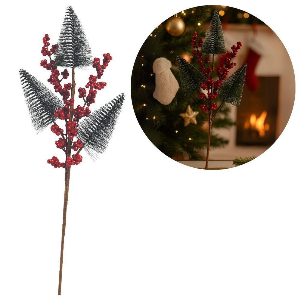Jogo 3 Galhos Decor Natal 3 Pinheiros Nevados E Berries 48cm - Magizi - 4