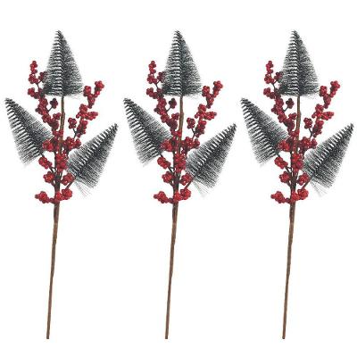 Jogo 3 Galhos Decor Natal 3 Pinheiros Nevados E Berries 48cm - Magizi