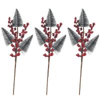 Jogo 3 Galhos Decor Natal 3 Pinheiros Nevados E Berries 48cm - Magizi - 1