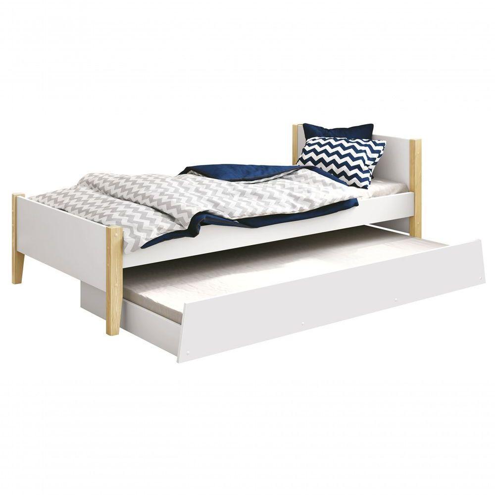 Cama Babá Solteiro Com Auxiliar Simba Branco Fosco Com Natural - Moveisaqui - 1