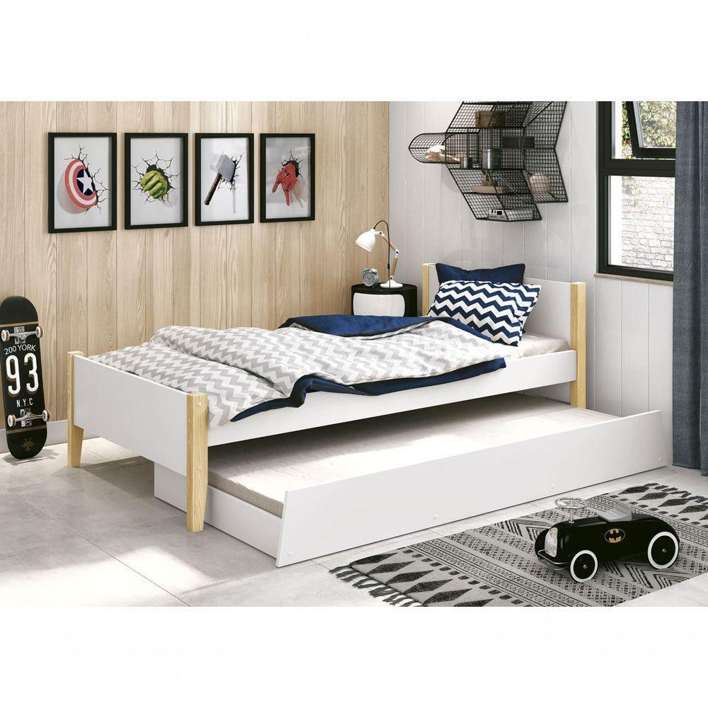 Cama Babá Solteiro Com Auxiliar Simba Branco Fosco Com Natural - Reller - 2