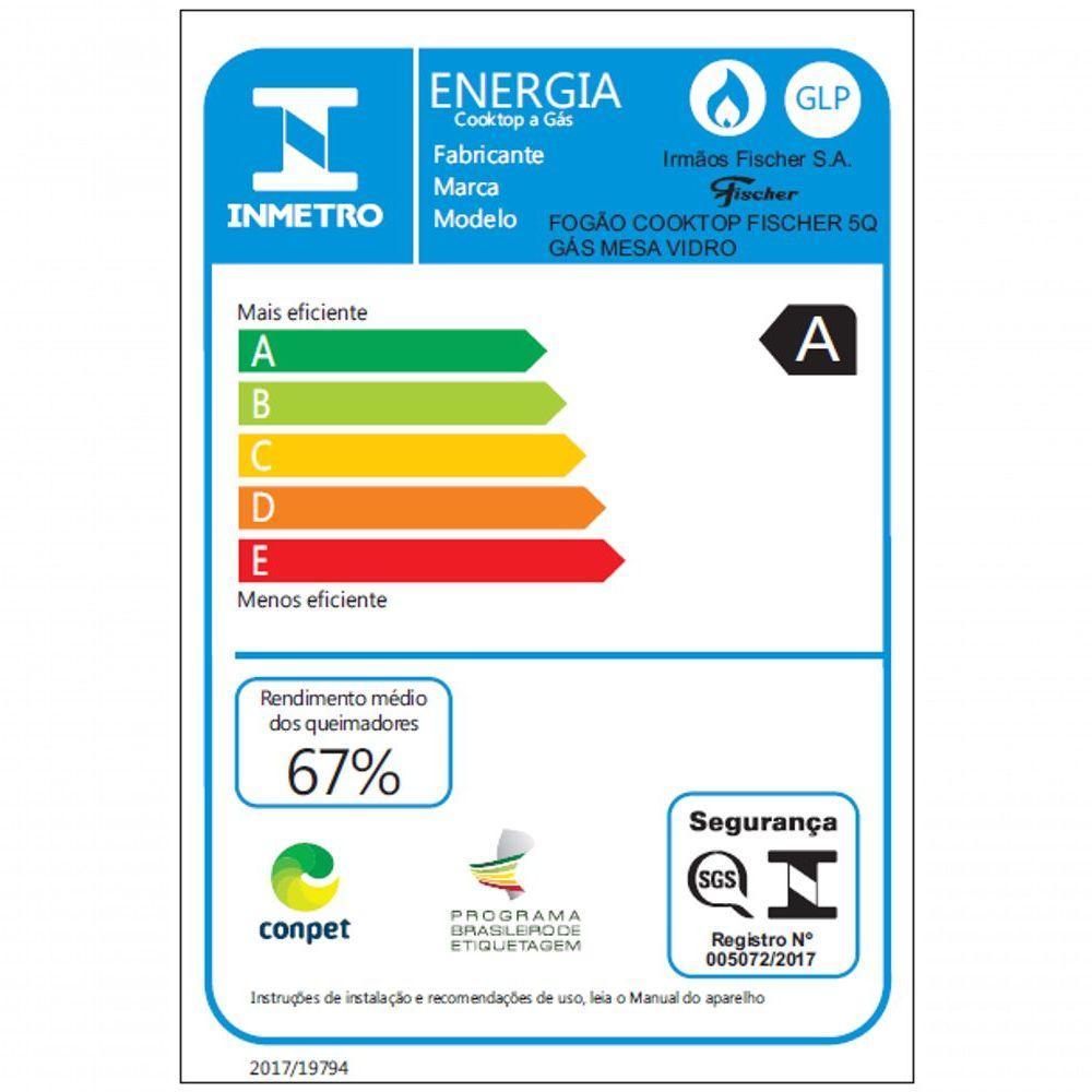 Fogão Cooktop Fischer 5 Bocas Gás Mesa Vidro -  Bivolt - 2