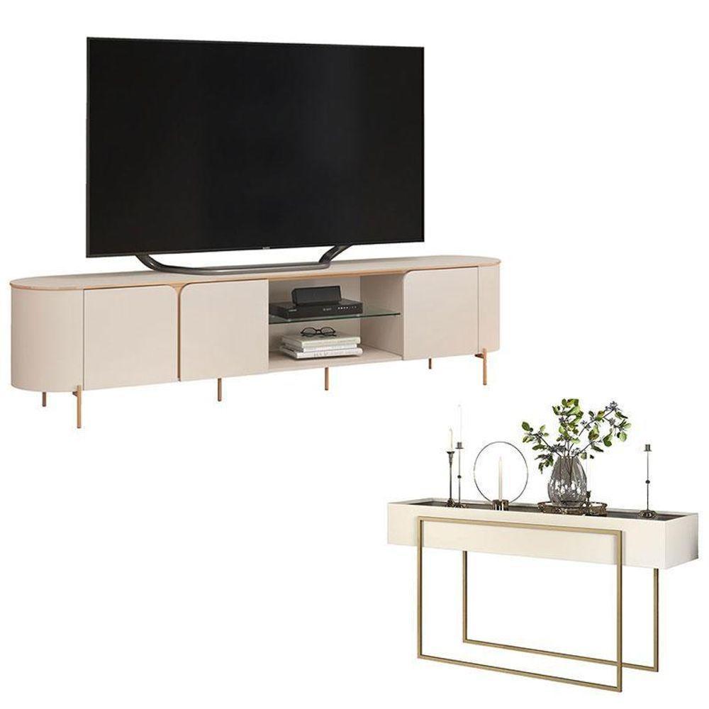 Rack Bancada Para Sala Ariana E Aparador Para Sala Pilar Off White – Dj Móveis - 1