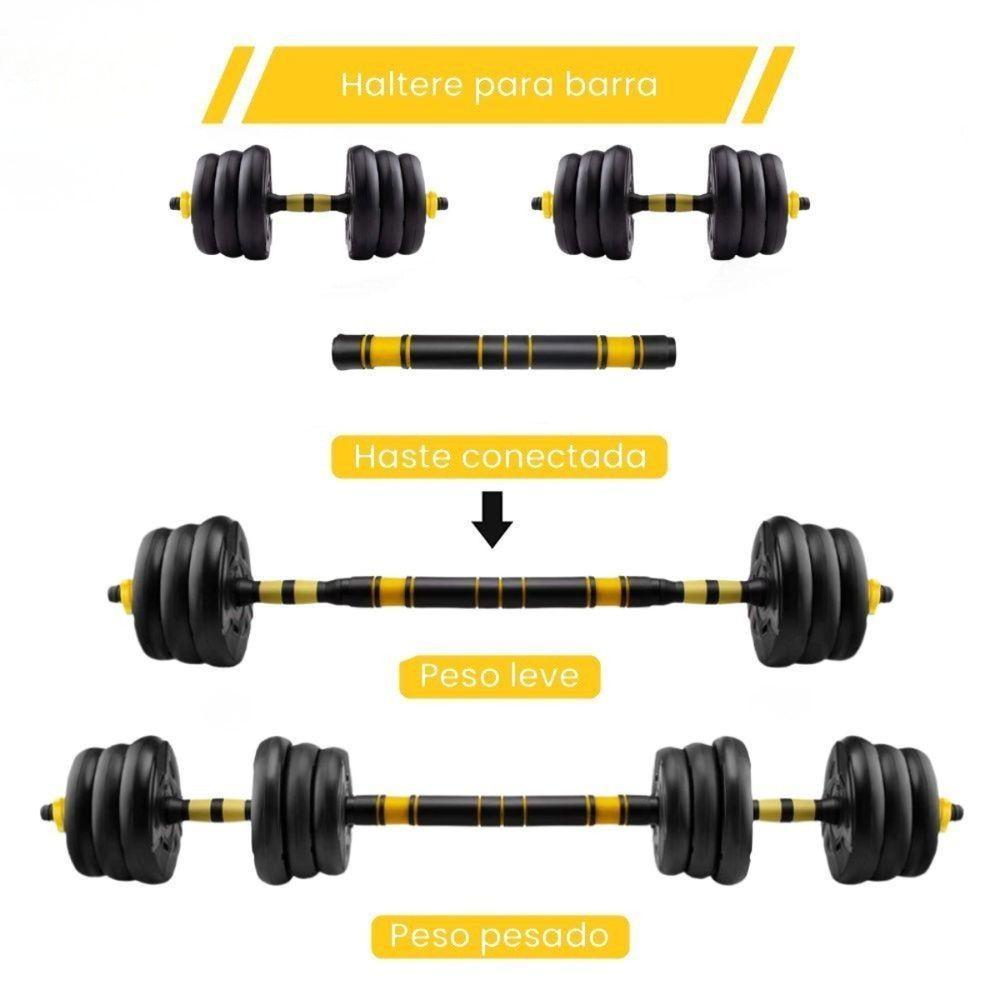 Kit Halteres Ajustáveis 3 Em 1 Até 20 Kg Musculação Ahead Sports Preto E Amarelo - 2