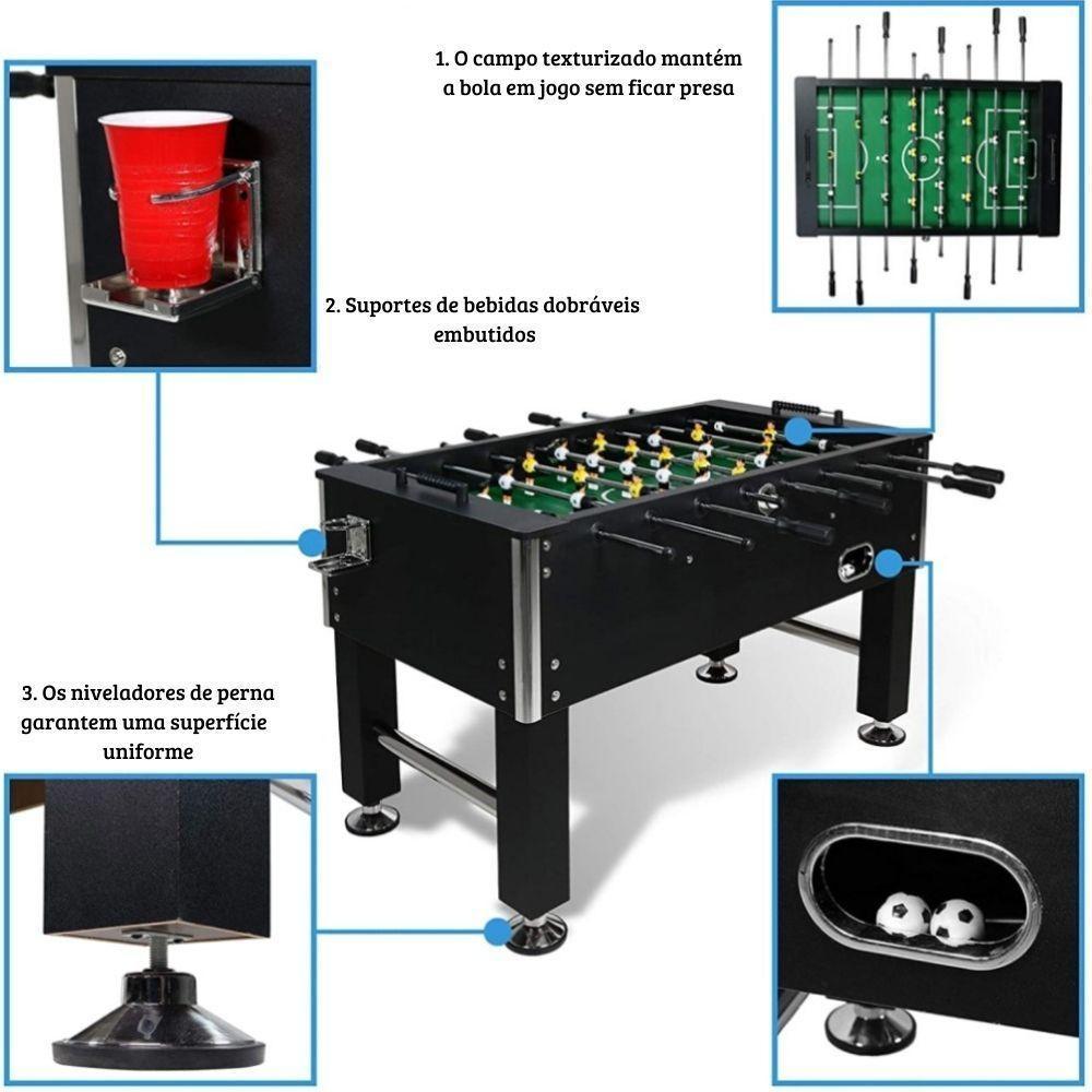 Mesa de Pebolim Ahead Sports Profissional MDF Preta Hastes Cromadas - 4