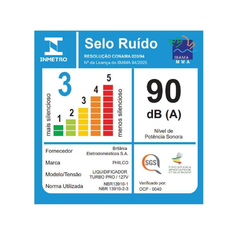 Liquidificador Philco 1200W 3L 12 Velocidades Preto Turbo Pro 110V - 7