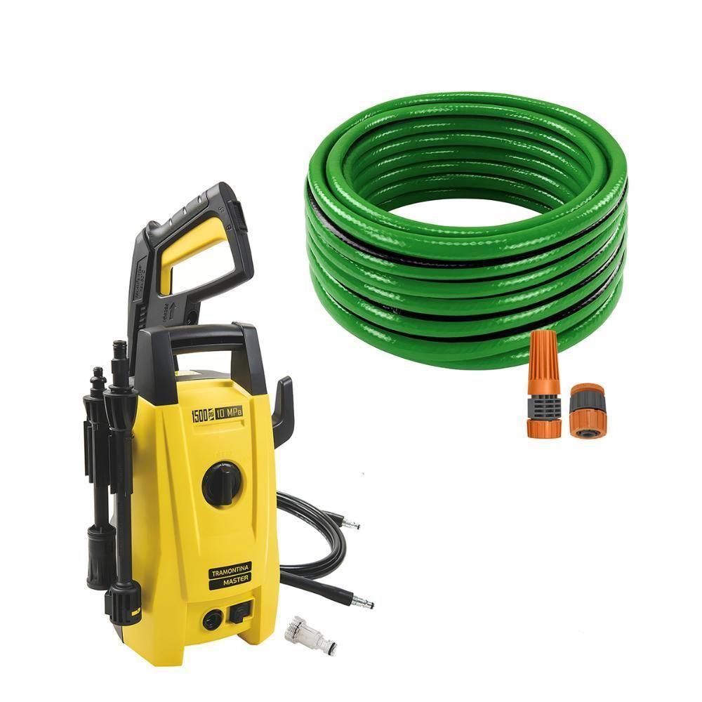 Lavadora Lava Jato Alta Pressão 1200w 110V + Mangueira Verde Pvc 15m Com Acessórios Tramontina 110V - 1