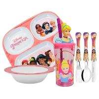 Kit Refeição Infantil Princesas Disney 6 Peças Prato Divisória, Tigela, Copo E Talheres - Tuut - 1