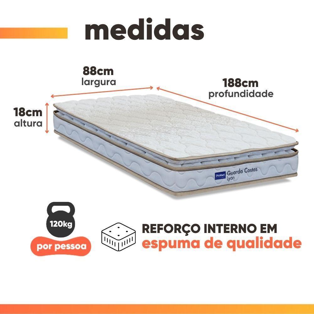 Colchão Solteiro Probel Espuma D33 Pillow Top 88x188x18cm Guarda Costas Lyon Branco/bege - 5