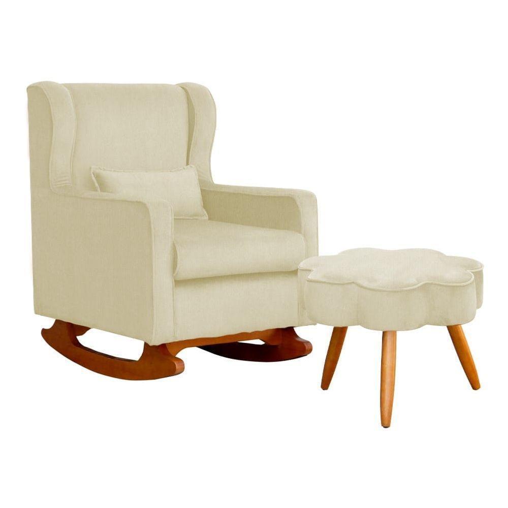 Poltrona De Amamentação Com Balanço E Puff Aurora Suede Marfim Sj Móveis E Decoração - 1