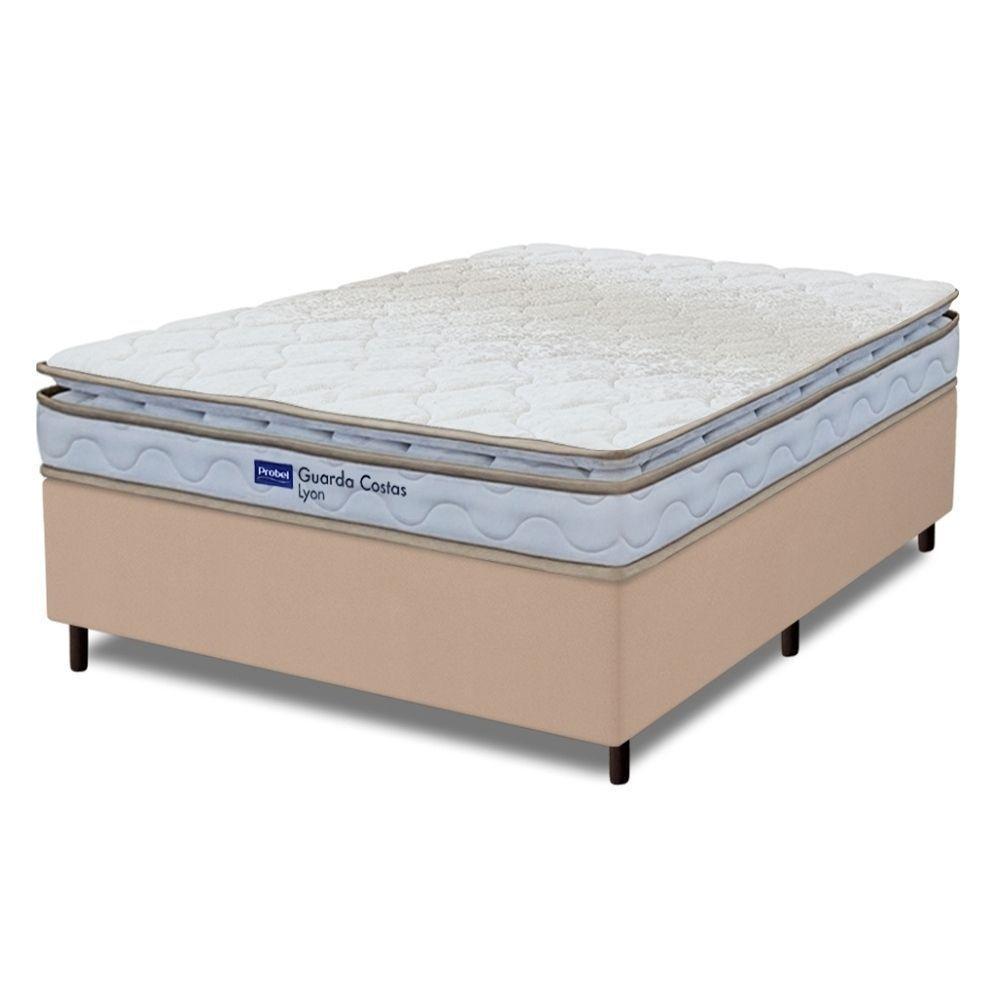 Cama Box Casal Probel Espuma D33 Pillow Top 138x188x56cm Guarda Costas Lyon Branco/bege Branco / Bege - 1
