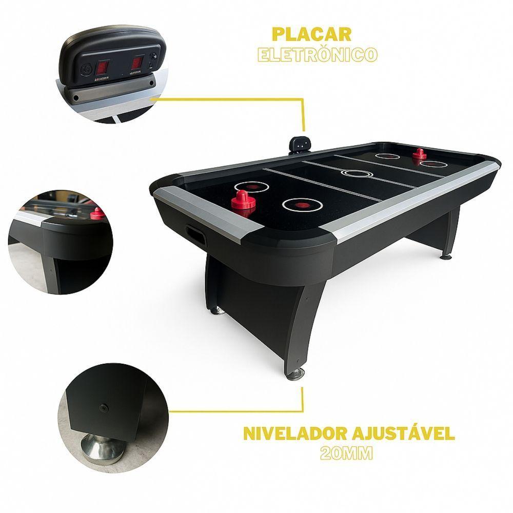 Mesa De Air Hockey Profissional 220v Aero Game Preta Com Pontuação Eletrônica - 6
