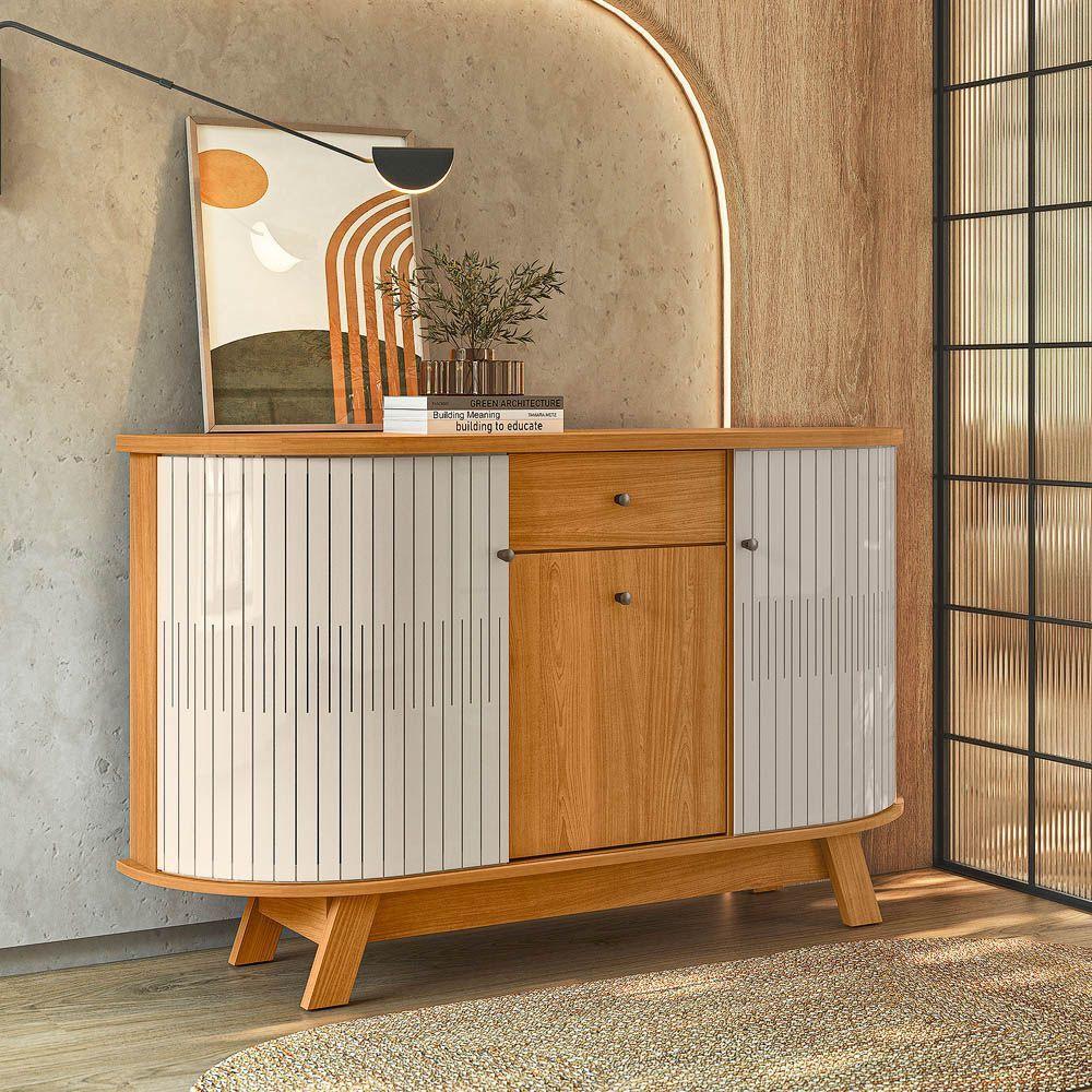 Balcão Aparador Buffet Sala De Estar 136cm Wylan Cinamomo/off White M20 - D'rossi - 1