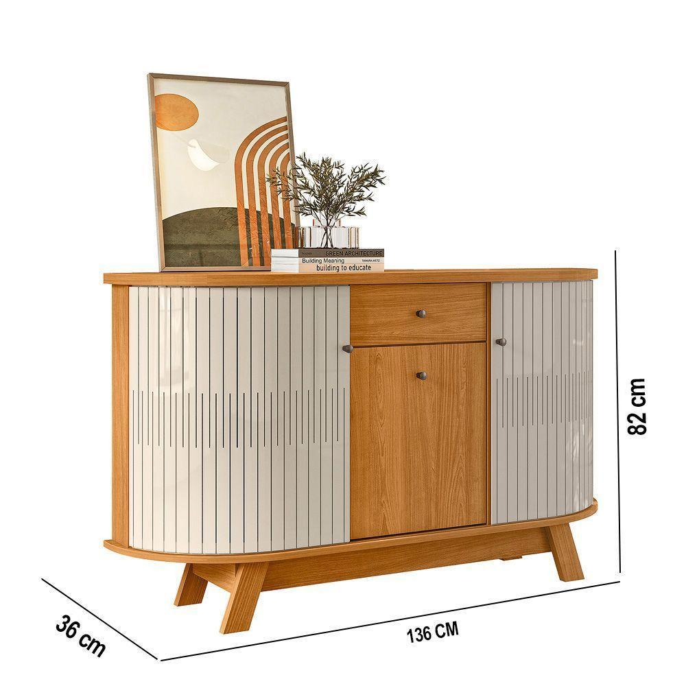 Balcão Aparador Buffet Sala De Estar 136cm Wylan Cinamomo/off White M20 - D'rossi - 3