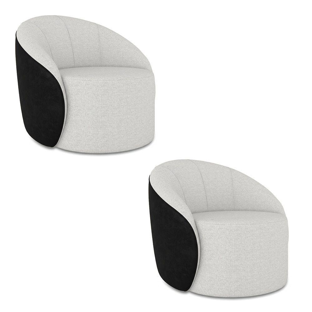 Poltrona Sala Orgânica Kit 2 Lua Giratória Sintético Pu Preto/linho Cinza D03 - D'rossi - 2