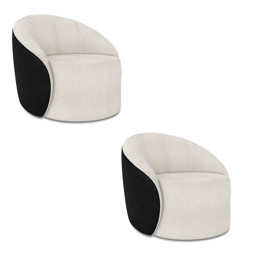 Poltrona Sala Orgânica Kit 2 Lua Giratória Sintético Pu Preto/bouclê Cinza D03 - D'rossi - 2