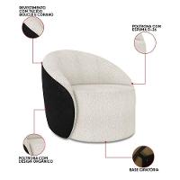 Poltrona Sala Orgânica Kit 2 Lua Giratória Sintético Pu Preto/bouclê Cinza D03 - D'rossi - 3