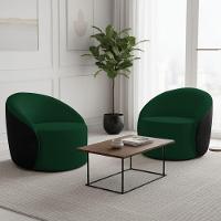 Poltrona Sala Orgânica Kit 2 Lua Giratória Sintético Pu Preto/bouclê Verde D03 - D'rossi - 1