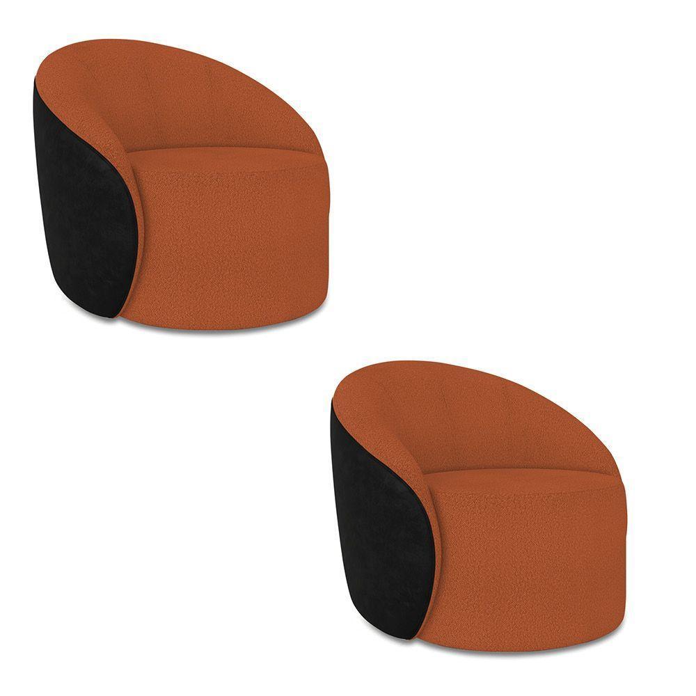 Poltrona Sala Orgânica Kit 2 Lua Giratória Sintético Pu Preto/bouclê Terra D03 - D'rossi - 2