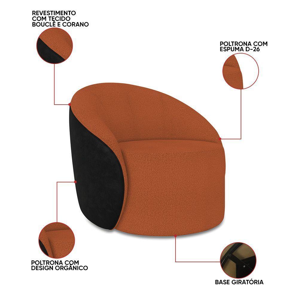 Poltrona Sala Orgânica Kit 2 Lua Giratória Sintético Pu Preto/bouclê Terra D03 - D'rossi - 7