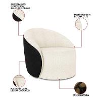 Poltrona Sala Orgânica Kit 2 Lua Giratória Sintético Pu Preto/bouclê Off White D03 - D'rossi - 3