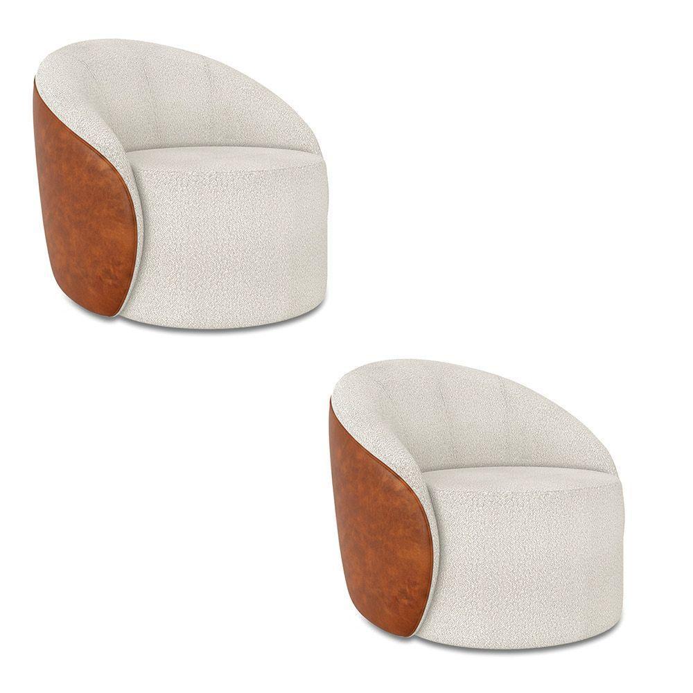 Poltrona Sala Orgânica Kit 2 Lua Giratória Sintético Pu Nozes/bouclê Cinza D03 - D'rossi - 2