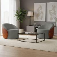 Poltrona Sala Orgânica Kit 2 Lua Giratória Sintético Pu Nozes/linho Grafite D03 - D'rossi - 1