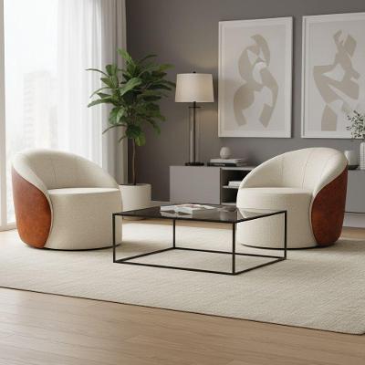 Kit 2 Poltronas Sala Lua Orgânica Giratória Sintético PU Linho Bege D'Rossi