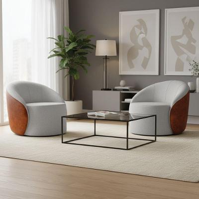 Poltrona Sala Orgânica Kit 2 Lua Giratória Sintético Pu Nozes/linho Cinza D03 - D'rossi