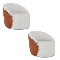 Poltrona Sala Orgânica Kit 2 Lua Giratória Sintético Pu Nozes/linho Cinza D03 - D'rossi - 2