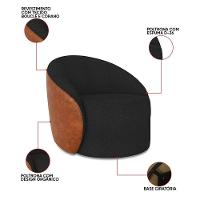 Poltrona Sala Orgânica Kit 2 Lua Giratória Sintético Pu Nozes/bouclê Preto D03 - D'rossi - 3