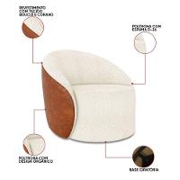 Poltrona Sala Orgânica Kit 2 Lua Giratória Sintético Pu Nozes/bouclê Off White D03 - D'rossi - 3