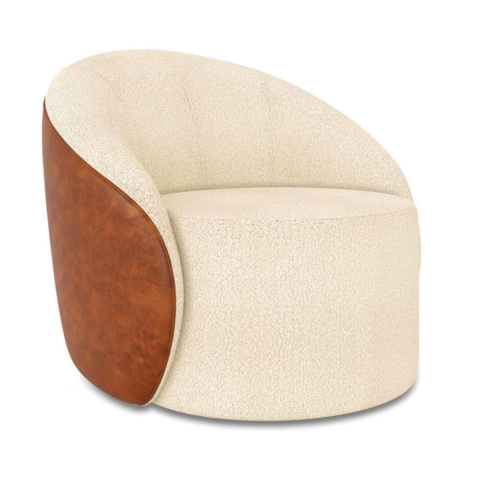 Poltrona Sala Orgânica Kit 2 Lua Giratória Sintético Pu Nozes/bouclê Bege D03 - D'rossi - 5