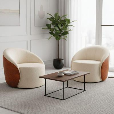 Kit 2 Poltronas Sala Orgânica Lua Giratória Sintético Pu Nozes Bouclé Bege D'Rossi