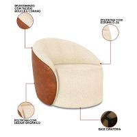 Poltrona Sala Orgânica Kit 2 Lua Giratória Sintético Pu Nozes/bouclê Bege D03 - D'rossi - 3