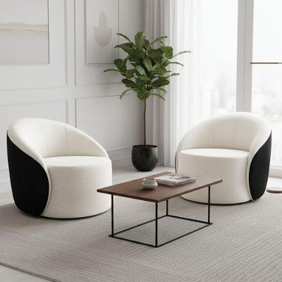 Poltrona Sala Orgânica Kit 2 Lua Giratória Sintético Pu Preto/bouclê D03 - D'rossi Cor Off White