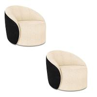Poltrona Sala Orgânica Kit 2 Lua Giratória Sintético Pu Preto/bouclê Bege D03 - D'rossi - 2