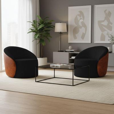 Poltrona Sala Orgânica Kit 2 Lua Giratória Sintético Pu Nozes/linho Preto D03 - D'rossi