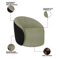 Poltrona Sala Orgânica Kit 2 Lua Giratória Sintético Pu Preto/bouclê Pistache D03 - D'rossi - 3
