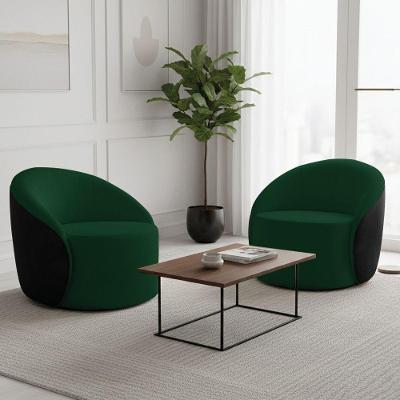 Poltrona Sala Orgânica Kit 2 Lua Giratória Sintético Pu Preto/bouclê D03 - D'rossi Cor Verde