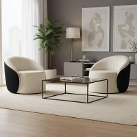 Poltrona Sala Orgânica Kit 2 Lua Giratória Sintético Pu Preto/linho Bege D03 - D'rossi - 1