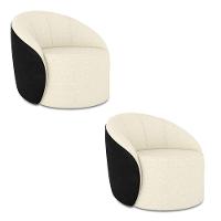 Poltrona Sala Orgânica Kit 2 Lua Giratória Sintético Pu Preto/linho Bege D03 - D'rossi - 2