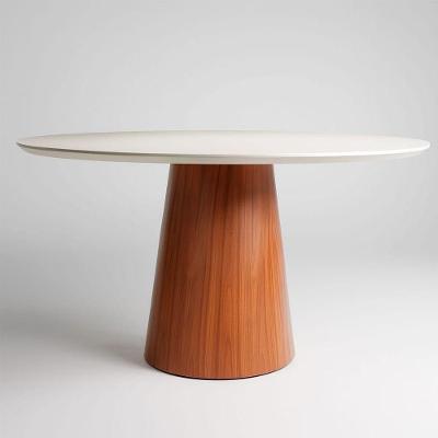 Mesa De Jantar Cone Tampo Laqueado Com Vidro 100cm Facilita Off White