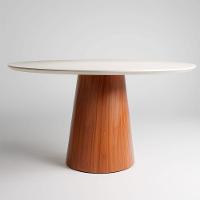 Mesa De Jantar Cone Tampo Laqueado Com Vidro 100cm Facilita Off White - 1