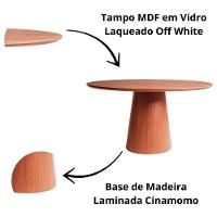 Mesa De Jantar Cone Tampo Laqueado Com Vidro 100cm Facilita Off White - 2
