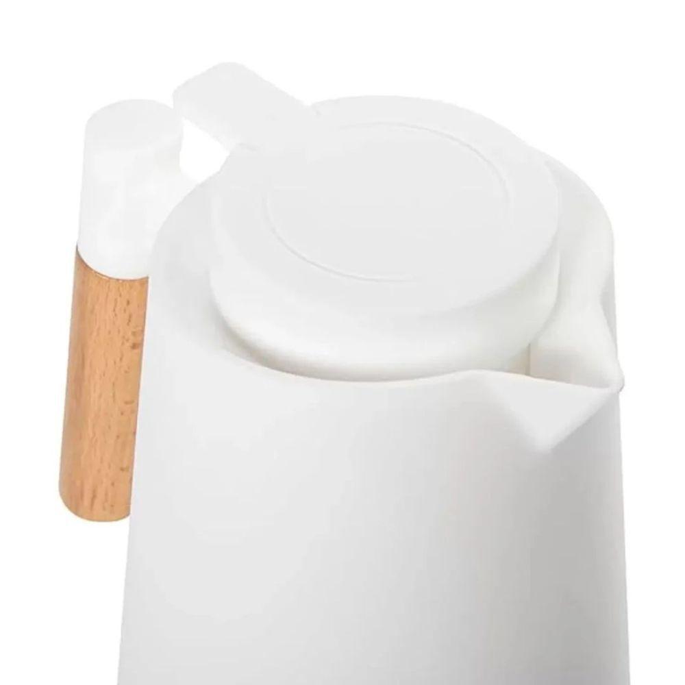 Garrafa Térmica Design Cabo Madeira Botão Abre Fácil Branca - Vivaflor Decor - 3