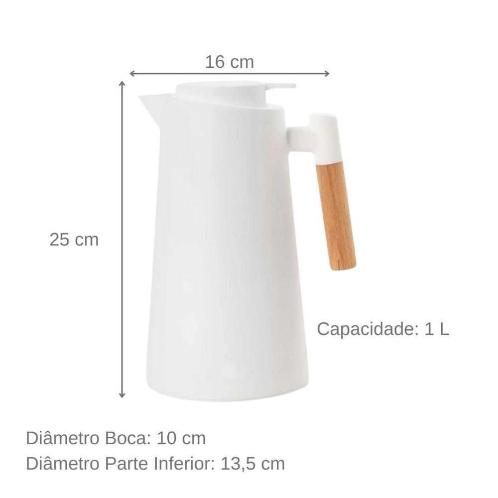 Garrafa Térmica Design Cabo Madeira Botão Abre Fácil Branca - Vivaflor Decor - 5